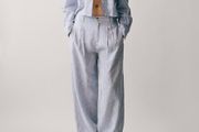 wide leg trousers Mango blue stripes linen rich blend size 40 new