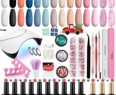 FREE SHIPPING Polish Set with 36W UV/LED Nail lamp, Phoenixy 14+3pcs Gel Nail Polish Starter kit Blue Pink Soak off Nail Polish Gel Glossy Matte Base Top Coat Manicure Tools Gel Nail Gift Set for Women