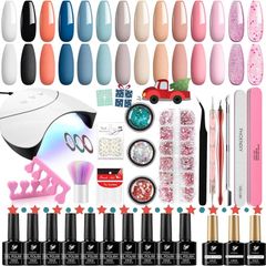 FREE SHIPPING Polish Set with 36W UV/LED Nail lamp, Phoenixy 14+3pcs Gel Nail Polish Starter kit Blue Pink Soak off Nail Polish Gel Glossy Matte Base Top Coat Manicure Tools Gel Nail Gift Set for Women