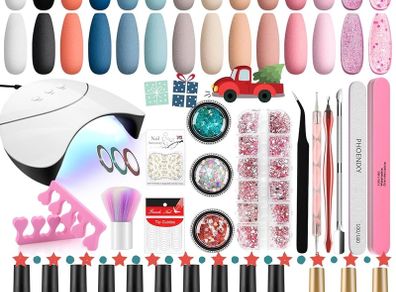 FREE SHIPPING Polish Set with 36W UV/LED Nail lamp, Phoenixy 14+3pcs Gel Nail Polish Starter kit Blue Pink Soak off Nail Polish Gel Glossy Matte Base Top Coat Manicure Tools Gel Nail Gift Set for Women