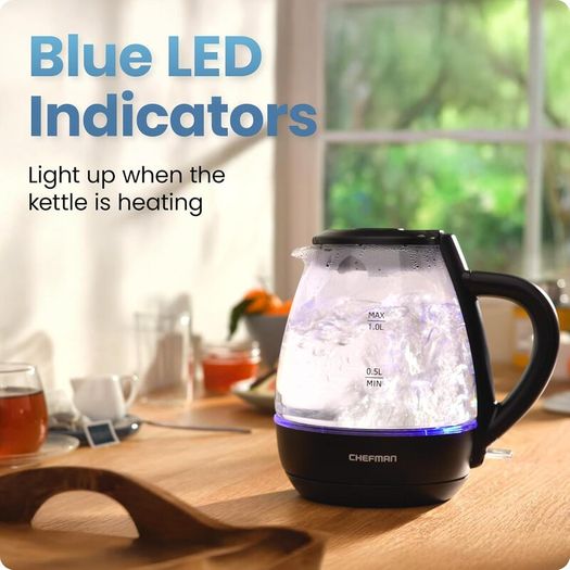 1L Electric Tea Kettle with LED Lights, Automatic Shut Off, Removable Lid, Boil-Dry Protection, Hot Water Electric Kettle Water Boiler, Electric Kettles for Boiling Water