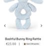 New JELLYCAT Set of 2 Bashful Bunny Comforter and Bashful Bunny Ring Rattle in Baby Blue Image 8