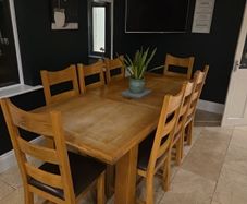 Oak extendable Kitchen Table with up to 8 leather/oak chairs