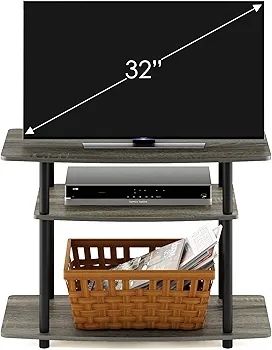 TURN-N-TUBE TV Stand, 3-Tier No Tools Entertainment Center, TV Console for TV up to 32 Inch, for Living Room, Bedroom, French Oak