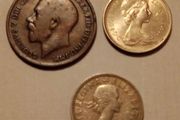 Lot of 3 Vintage British Coins - 1920 Penny, 1963 Shilling &amp; 1968 5 New Pence