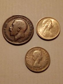 Lot of 3 Vintage British Coins - 1920 Penny, 1963 Shilling & 1968 5 New Pence