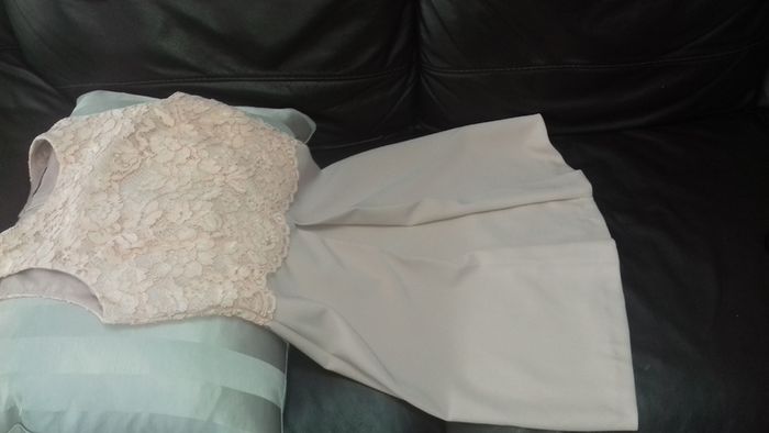 Beautiful salmon color dress, pretty lace on top with box pleat on front in mint condition only worn once on confirmation day.