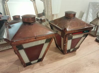 Copper leaded glass lanterns.