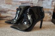 ZARA black patent lace up stiletto ankle boots, size 6
