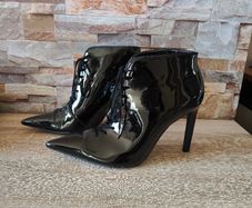 ZARA black patent lace up stiletto ankle boots, size 6