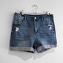 Pre Owned Distressed Turn-Up Denim Shorts Image 2
