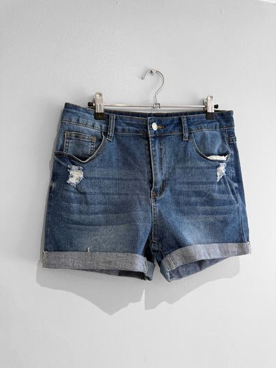 Pre Owned Distressed Turn-Up Denim Shorts