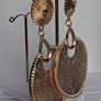 Gold Sunburst Hammered Round Disc Drop Earrings Image 3