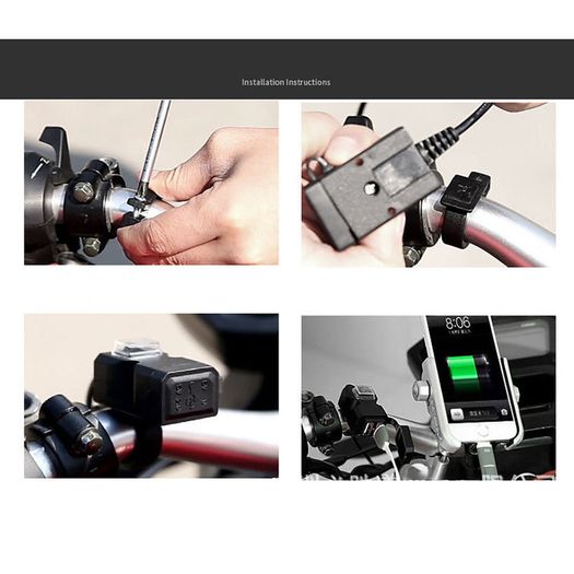 Waterproof Dual USB 12V Motorcycle Handlebar Charger Socket w/ Switch & Mount