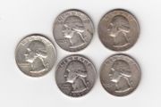 USA, 5 x Quarter Dollars, 90% silver coins (no. 489)