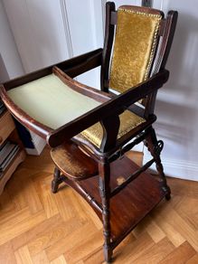 Antique High Chair folds Inlaid Play Table