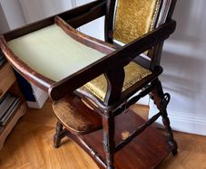 Antique High Chair folds Inlaid Play Table