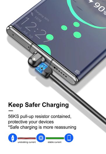 USLION 2M Micro USB QC 3.0-2.0 3A 180 Rotate+LED Cable Fast Charging & Data Sync Nylon Braided Cable (Brand New/Warranty)