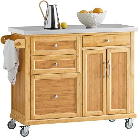 Kitchen Island  large stainless steel worktop, Kitchen Island Cabinet: