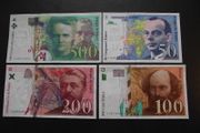 France: 4 Notes: 500f+200f+100f+50f (1994-1998) Super Condition!