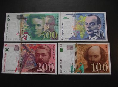 France: 4 Notes: 500f+200f+100f+50f (1994-1998) Super Condition!