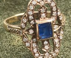 Gold Sapphire Diamonds Art Deco Ring