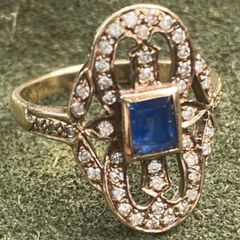 Gold Sapphire Diamonds Art Deco Ring
