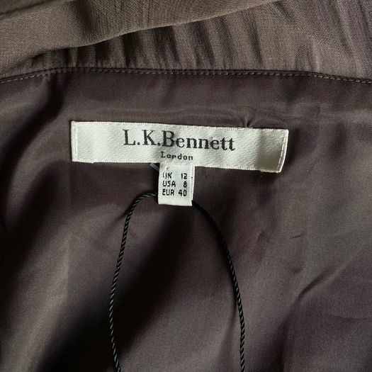L.K. Bennett Silk Taupe Ruched Sleeveless Midi Dress Flattering Occasion Dress