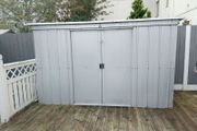 STEEL SHED , 2.8m long, 1.1m deep and 1.73 high.
