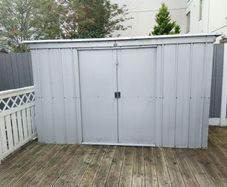 STEEL SHED , 2.8m long, 1.1m deep and 1.73 high.