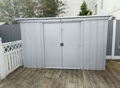 STEEL SHED , 2.8m long, 1.1m deep and 1.73 high.