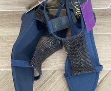 New Lotus Navy Wedge Sandals