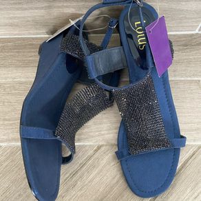 New Lotus Navy Wedge Sandals