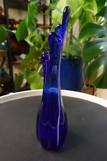 Vintage Cobalt Blue Swung Vase With White Streak