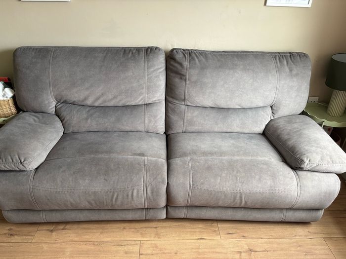 3 + 1 Grey Suede Electric Reclining Couch & Armchair