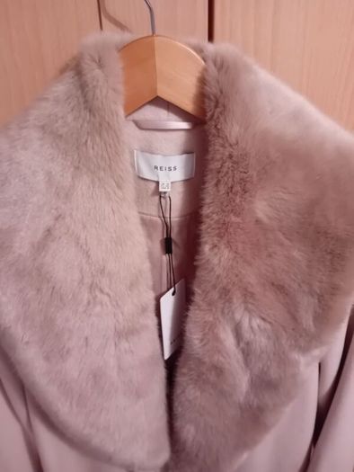 Reiss Long Wool Coat - Removable Faux Fur Collar - UK 10 BNWT RRP 475