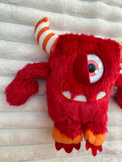 Keel Toys Monsterous Bullseye Plush Red Monster Striped Horns Halloween Used Please look at the pictures