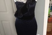 NWT ASOS Navy One Shouldered Dress with Black Velour Detail (Size 10-12)