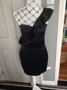 NWT ASOS Navy One Shouldered Dress with Black Velour Detail (Size 10-12)