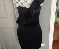 NWT ASOS Navy One Shouldered Dress with Black Velour Detail (Size 10-12)