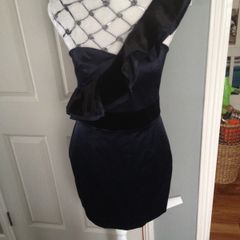 NWT ASOS Navy One Shouldered Dress with Black Velour Detail (Size 10-12)