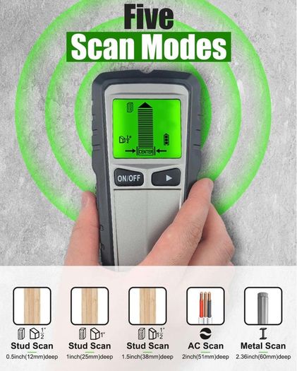 5 in 1 Stud Finder Wall Scanner - Stud Detector Wall Finder Edge Center Finding Electronic Stud Sensor Beam Joist Detector with LCD Display for Wood AC Wire Metal Studs Cable Joist Detection
