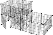 Guinea Pigs Cage, Metal Mesh Pet Playpen with Door, Customisable Fence for Small Animal, Rabbit, for Indoor Use, with Rubber Mallet, 143 x 73 x 71 cm Black (FREE POSTAGE)