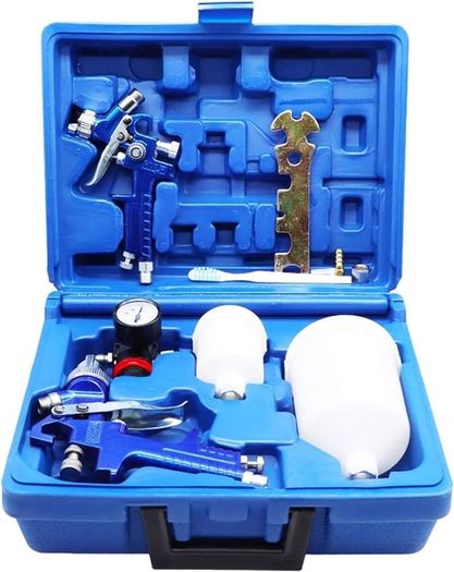 NEW SALE | 2 Set HVLP Paint Sprayer Set with 0.8MM & 1.4MM Nozzle Professional Air Gravity Feed Spray Gun Kit with 125ML & 600ML Cup & Pressure Gauge for Painting Car Furniture