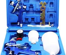 NEW SALE | 2 Set HVLP Paint Sprayer Set with 0.8MM & 1.4MM Nozzle Professional Air Gravity Feed Spray Gun Kit with 125ML & 600ML Cup & Pressure Gauge for Painting Car Furniture