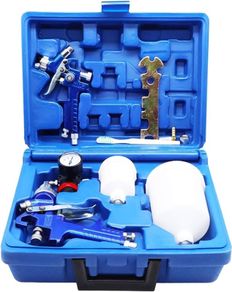 NEW SALE | 2 Set HVLP Paint Sprayer Set with 0.8MM & 1.4MM Nozzle Professional Air Gravity Feed Spray Gun Kit with 125ML & 600ML Cup & Pressure Gauge for Painting Car Furniture