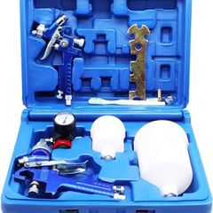 NEW SALE | 2 Set HVLP Paint Sprayer Set with 0.8MM & 1.4MM Nozzle Professional Air Gravity Feed Spray Gun Kit with 125ML & 600ML Cup & Pressure Gauge for Painting Car Furniture