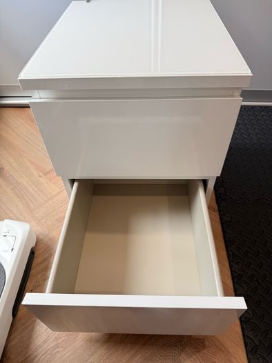 Ikea Malm - White bed side chest with top glass
