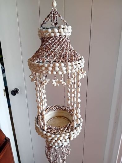 vintage 1960 seashell hanging planter