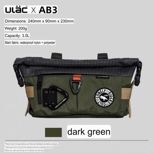 Cycling bag ULAC x AB3 Handlebar Bag  Waterproof Brand New  Dark Green